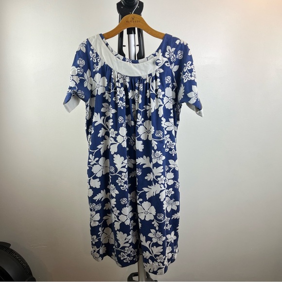 Vintage Paradise Hawaii Muumuu Pull Over Classic Hibiscus Pareo Blue Size Small - Picture 7 of 7